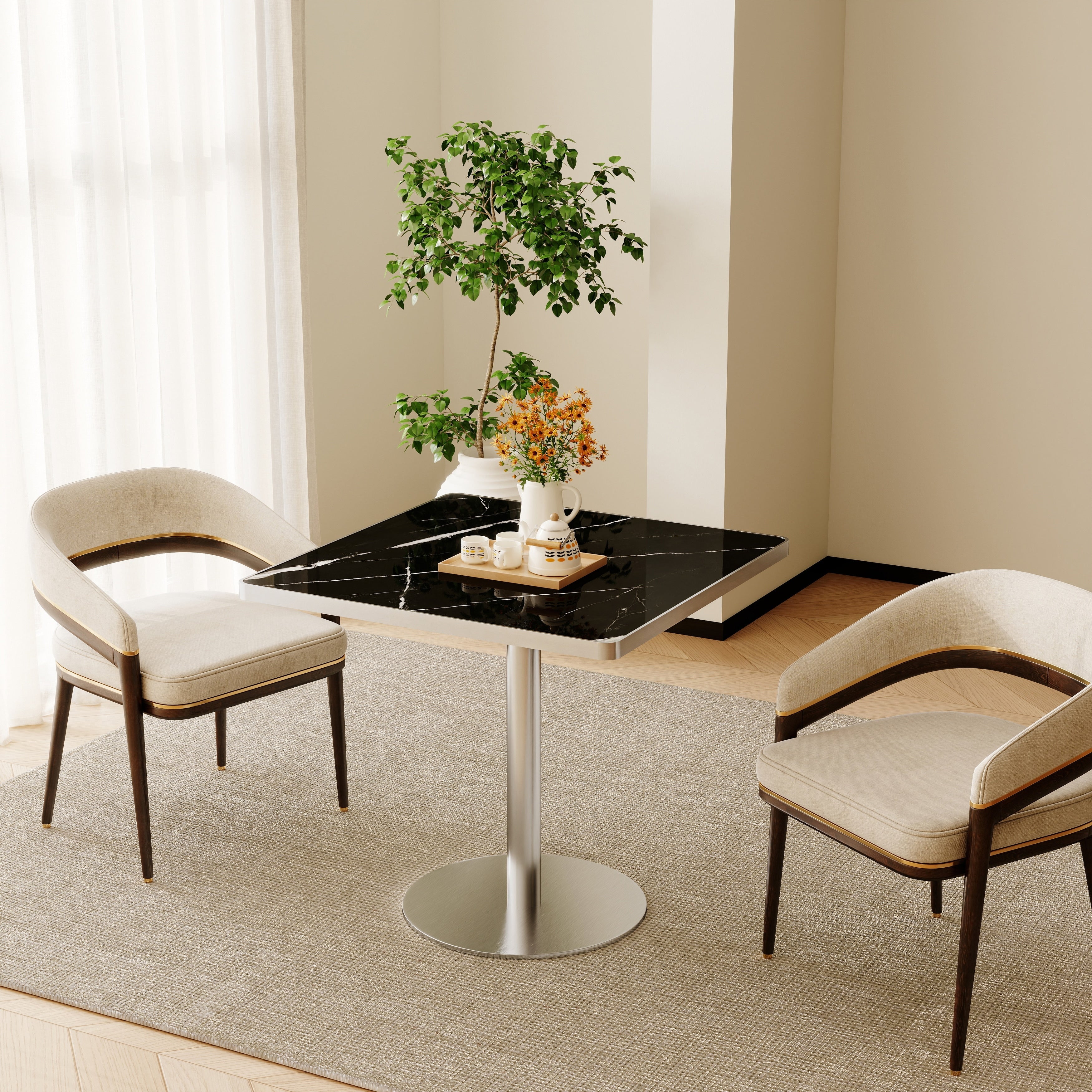 Square Modern Dinning Table 31.5 Inches Bistro Table Tulip Table With Faux Marble Top Sturdy Metal Frame Diameter