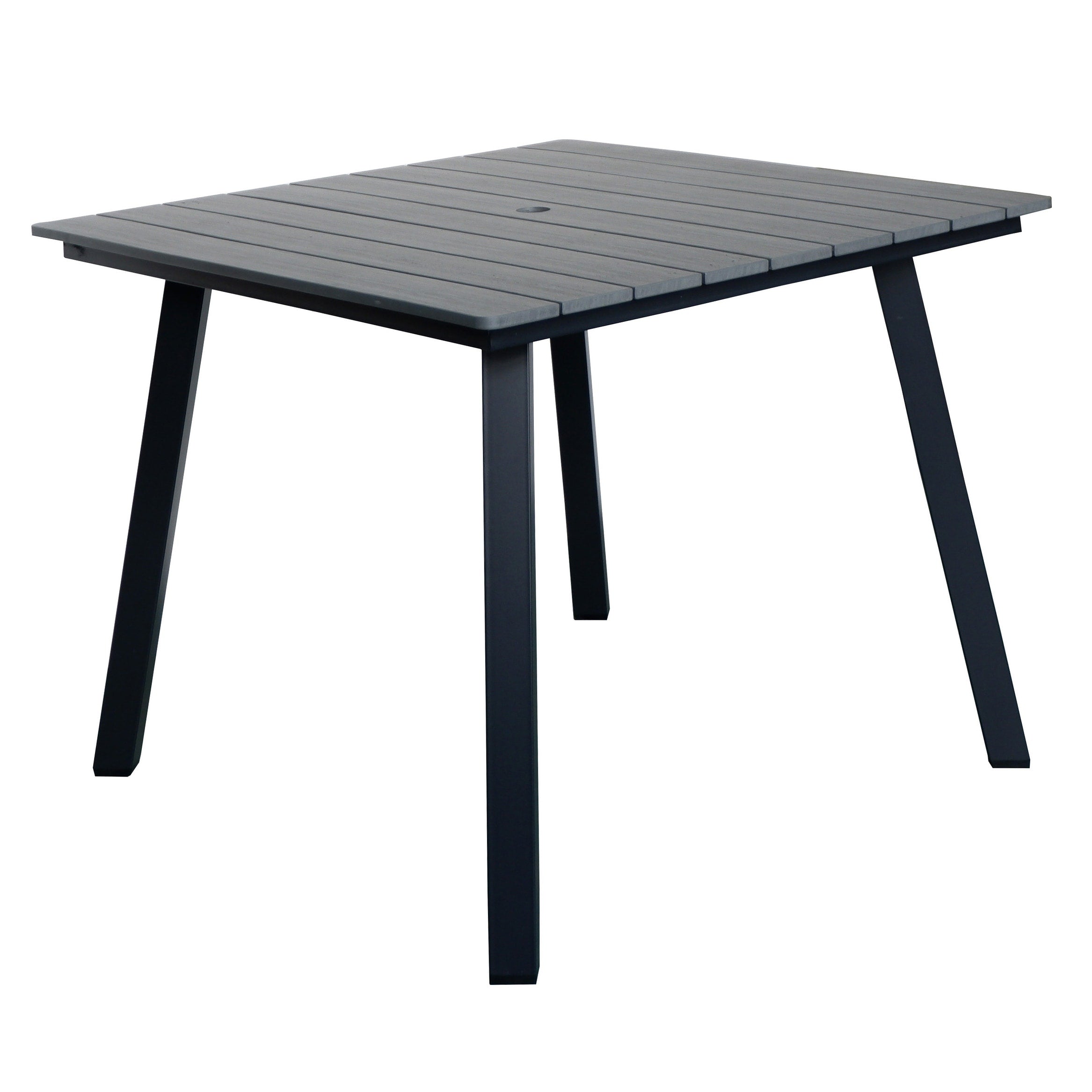 Square Patio Dining Table With Umbrella Hole Heavy Duty Iron Frame Wood Plastic Composite Tabletop