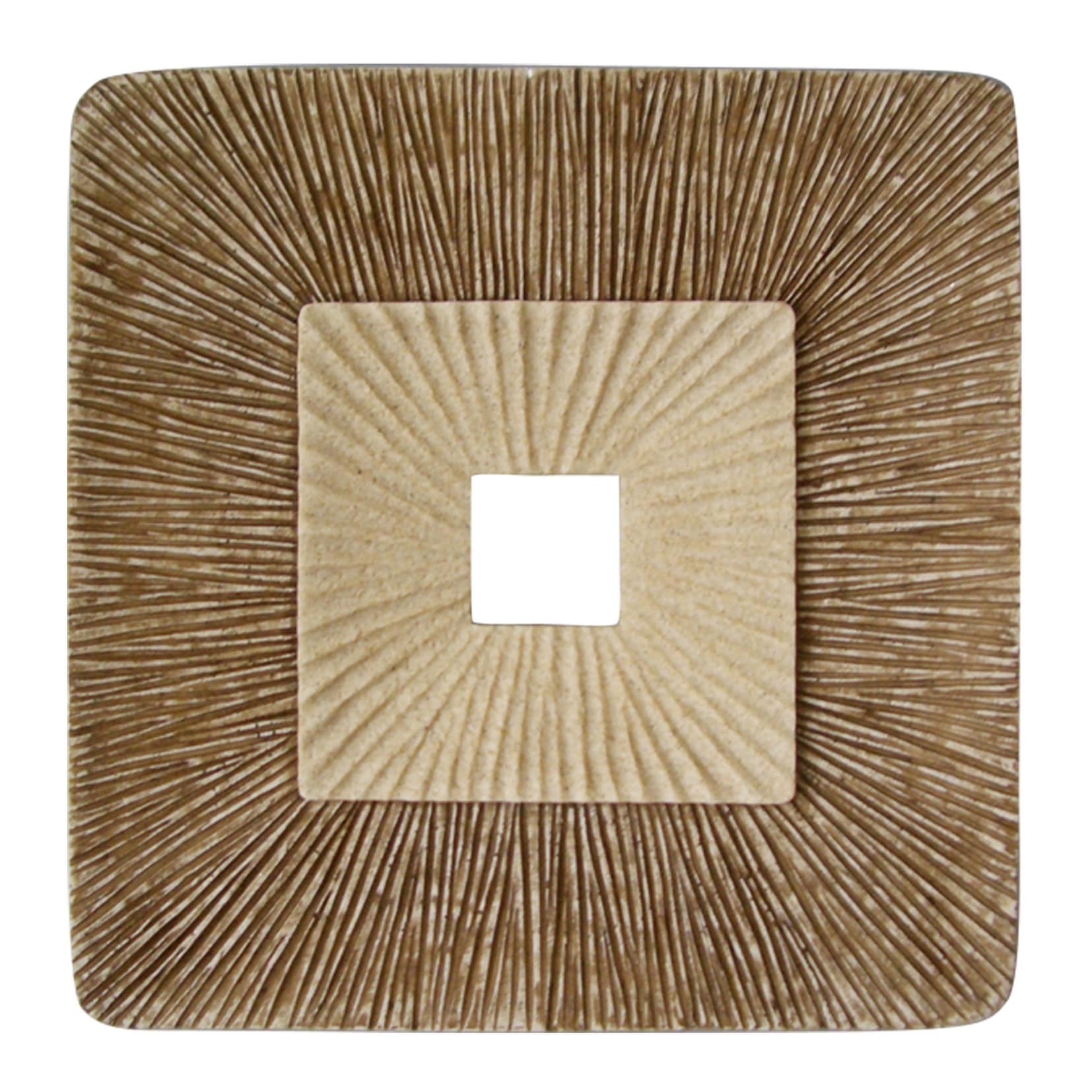 Square Sandstone Wall Decor With Ribbed Details Medium Brown And Beige