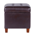 Square Shape Leatherette Upholstered Wooden Ottoman With Tufted Lift Off Lid Storage Brown