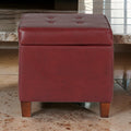 Square Shape Leatherette Upholstered Wooden Ottoman With Tufted Lift Off Lid Storage Red