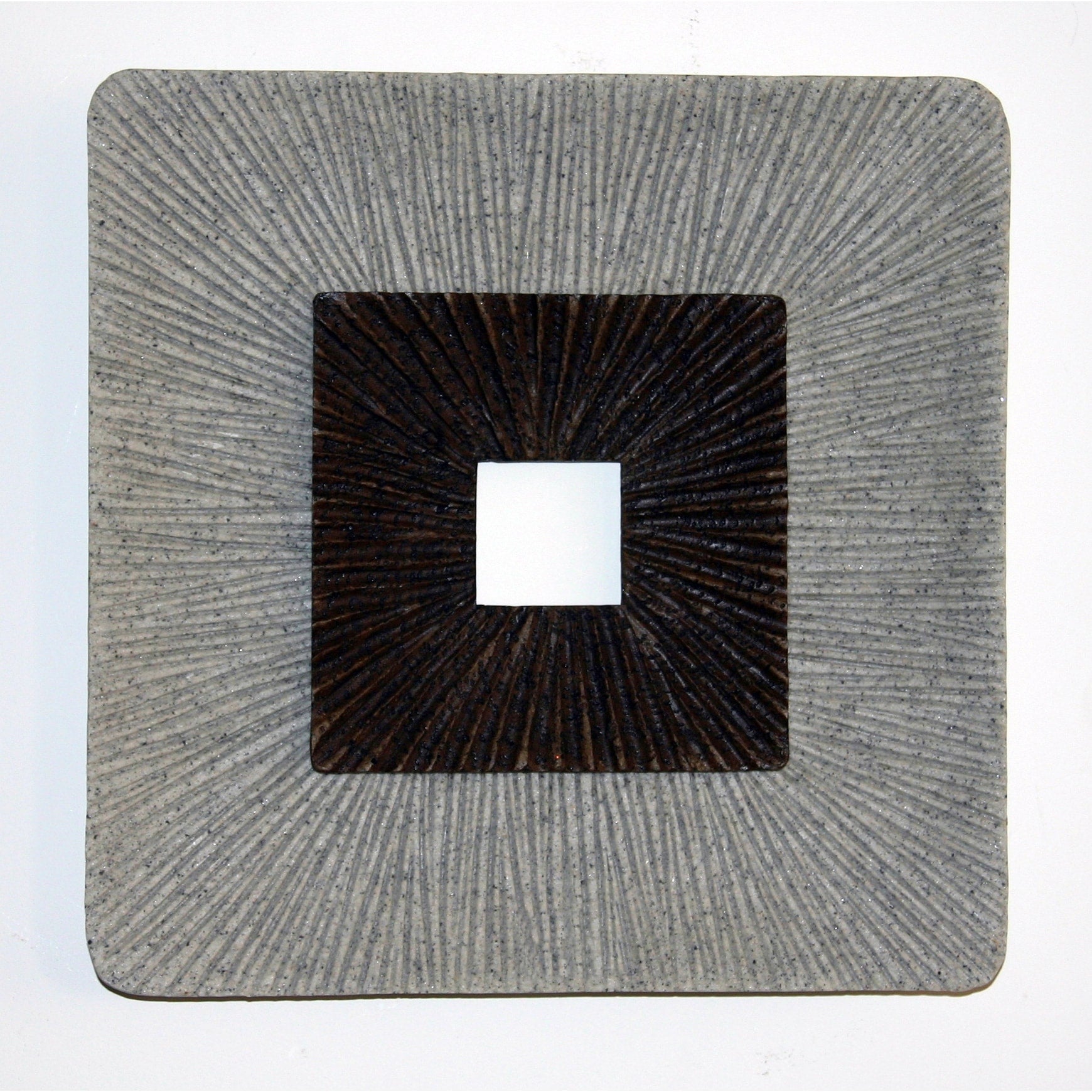 Square Shaped Wall Decor With Ribbed Details Medium Brown And Gray