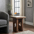 Square Stone Top Accent Side Table With Wood Base 21 Tan Brown 21.0