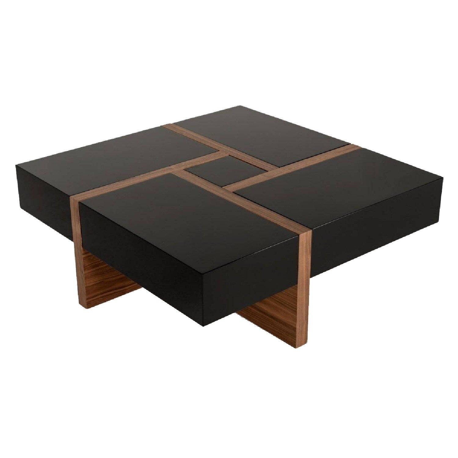 Square Top Wooden Coffee Table With 4 Drawer Storage Brown And Black