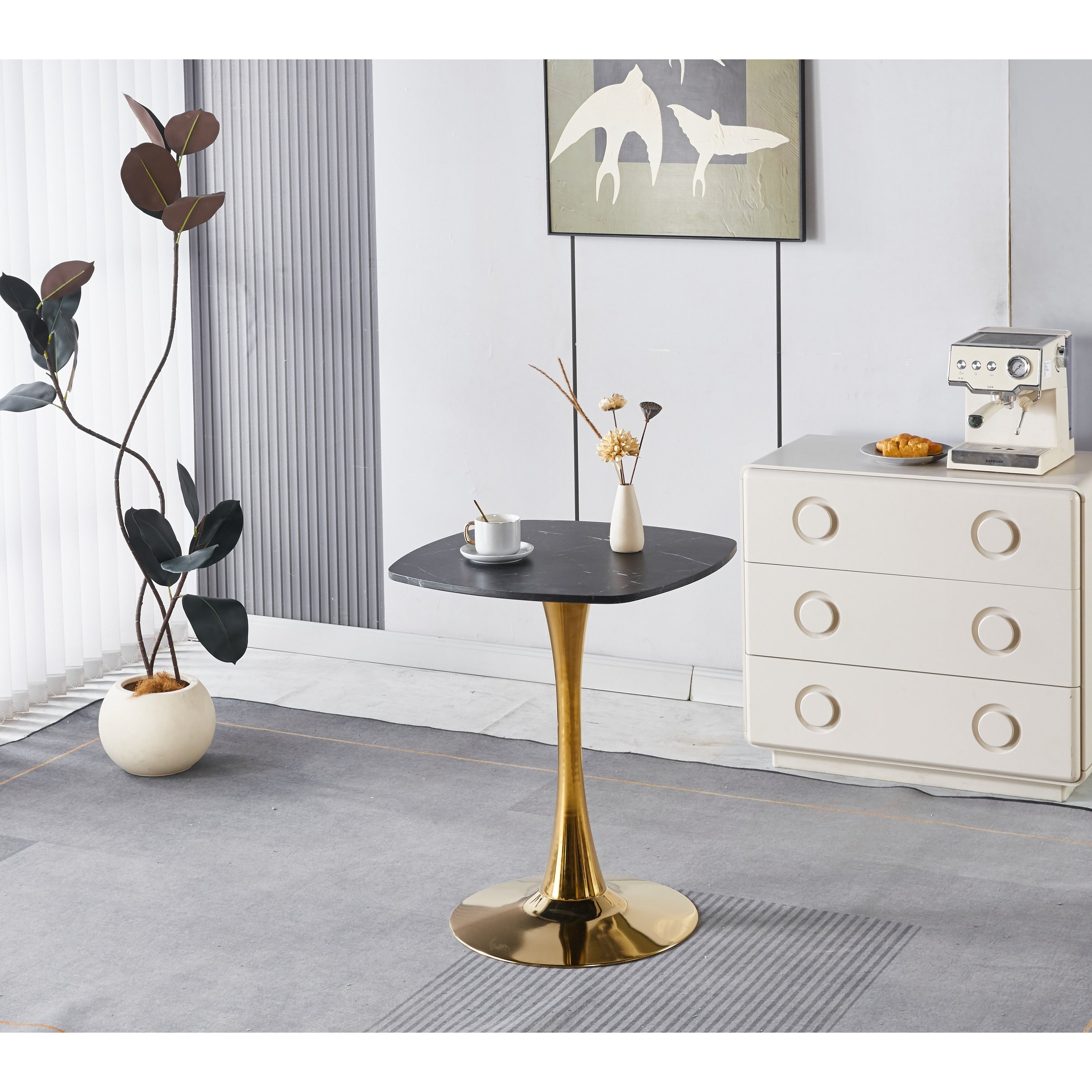 Square Tulip Dining Table For 2 4 Persons 24 Inch Small Kitchen Table With Sturdy Golden Metal Pedestal Base