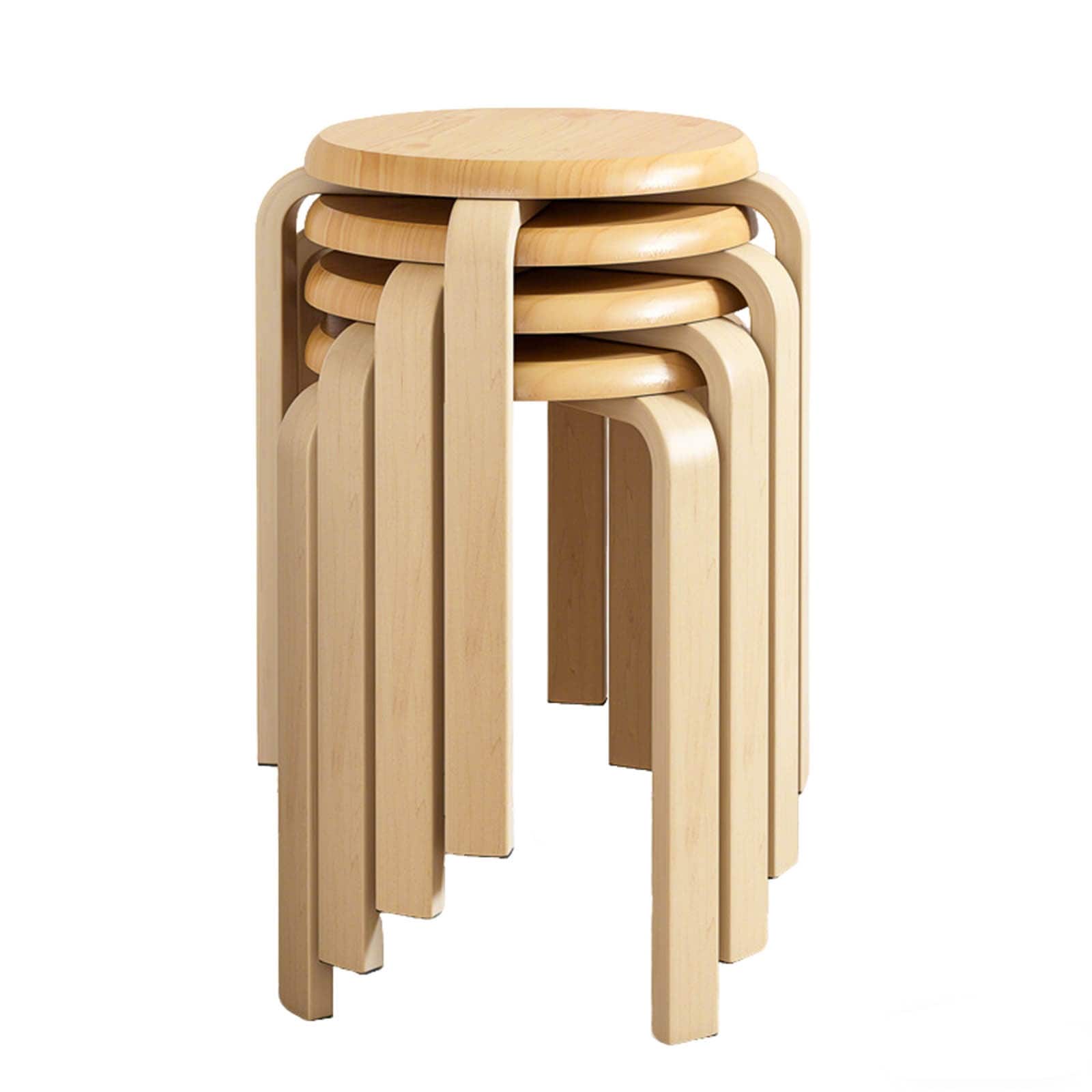 Stackable Bentwood Stool Set Of 4 18 Round Stacking Backless Nesting Stools Anti Slip Felt Pad School Chairs