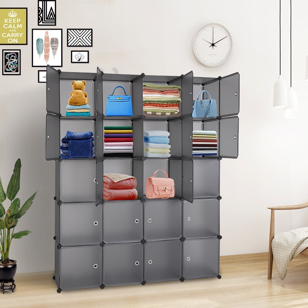 16 20 Cube Organizer Stackable Plastic Cube Storage Shelves Design Modular Closet Cabinet With Hanging Rod