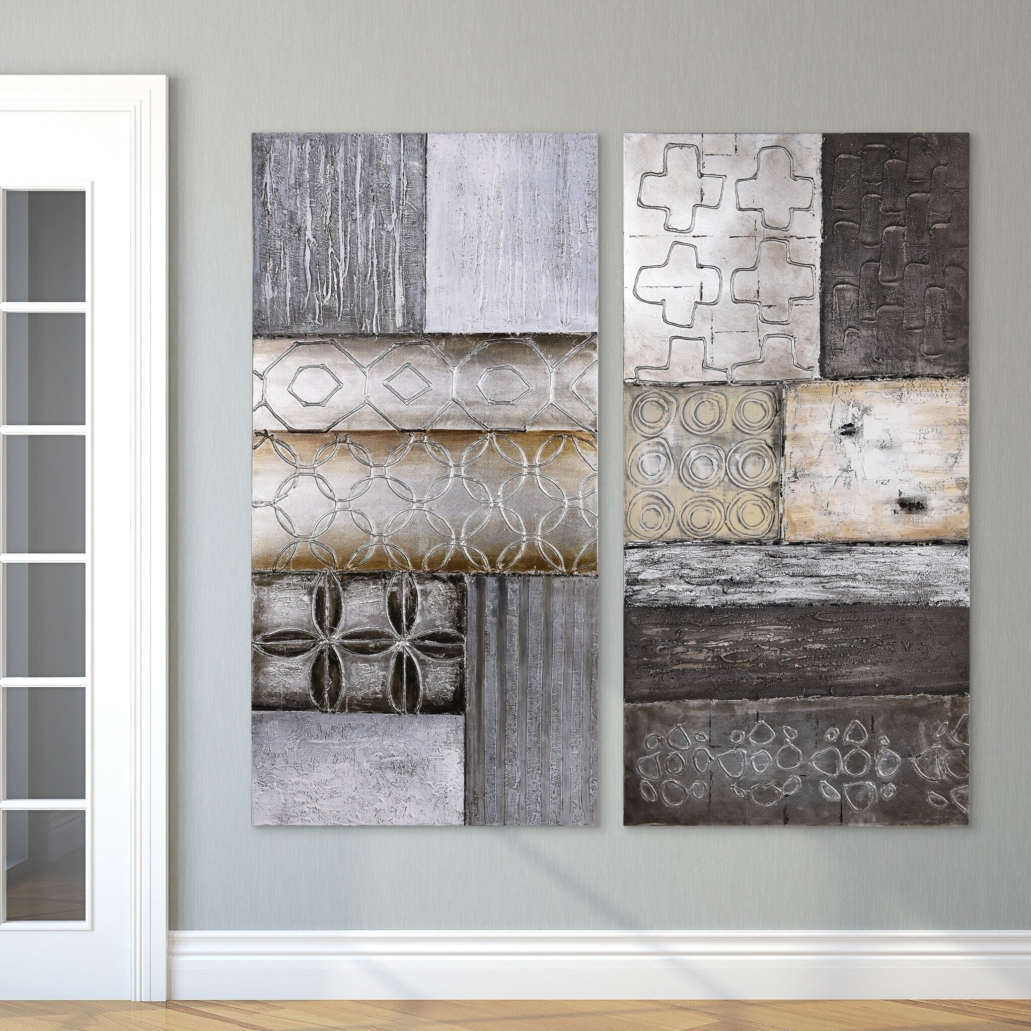 Stacked 1 2 Abstract Textured Metallic Hand Painted Wall Art