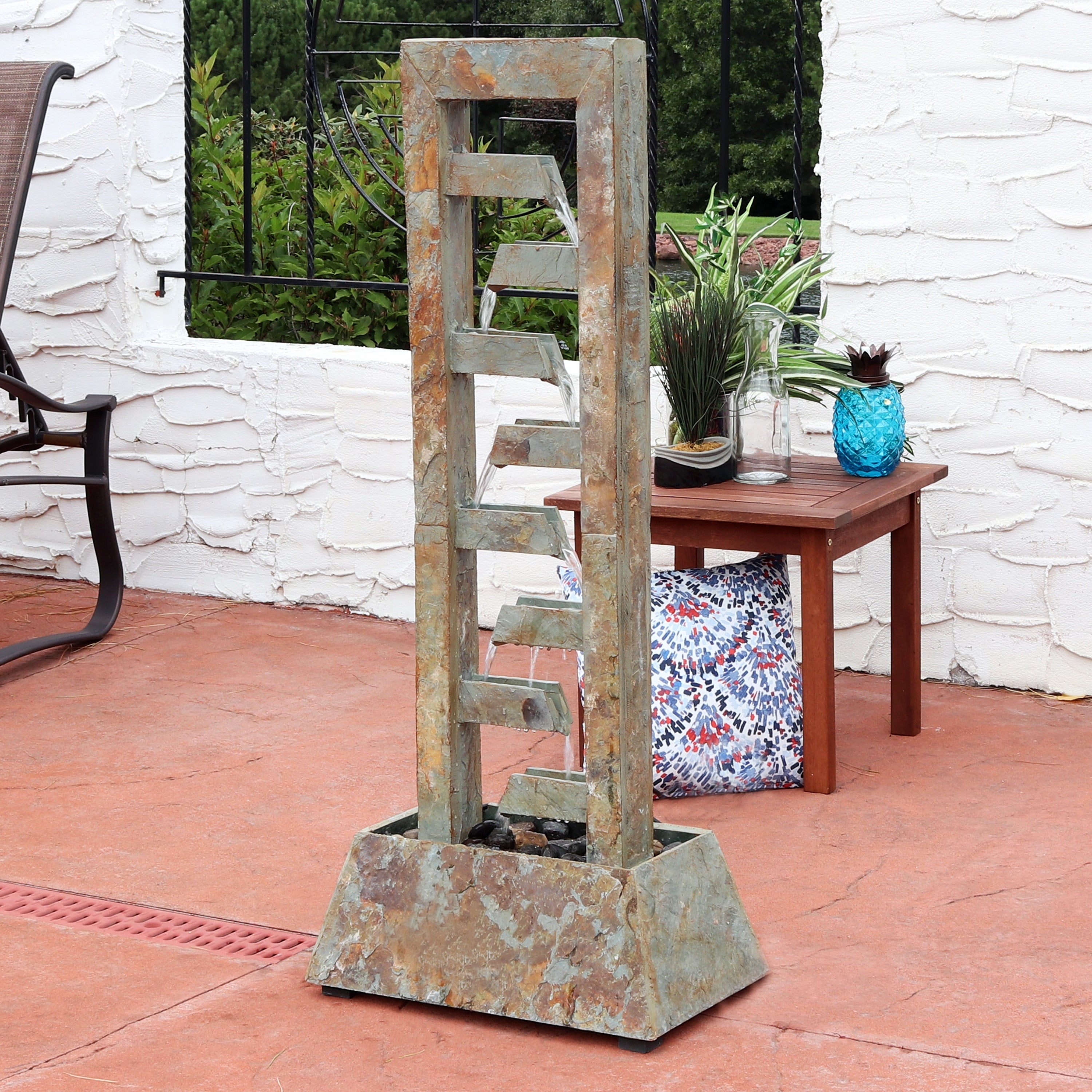 Sunnydaze Stacked Slate Freestanding Garden Water Fountain Electric 49 Inch