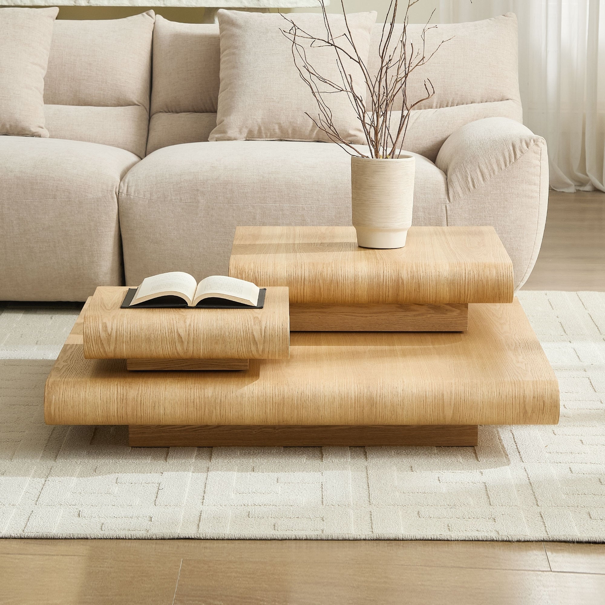 Stacking Coffee Table Set Of 3 Nesting Table For Living Room Natural Center Table Sofa Table Side Table
