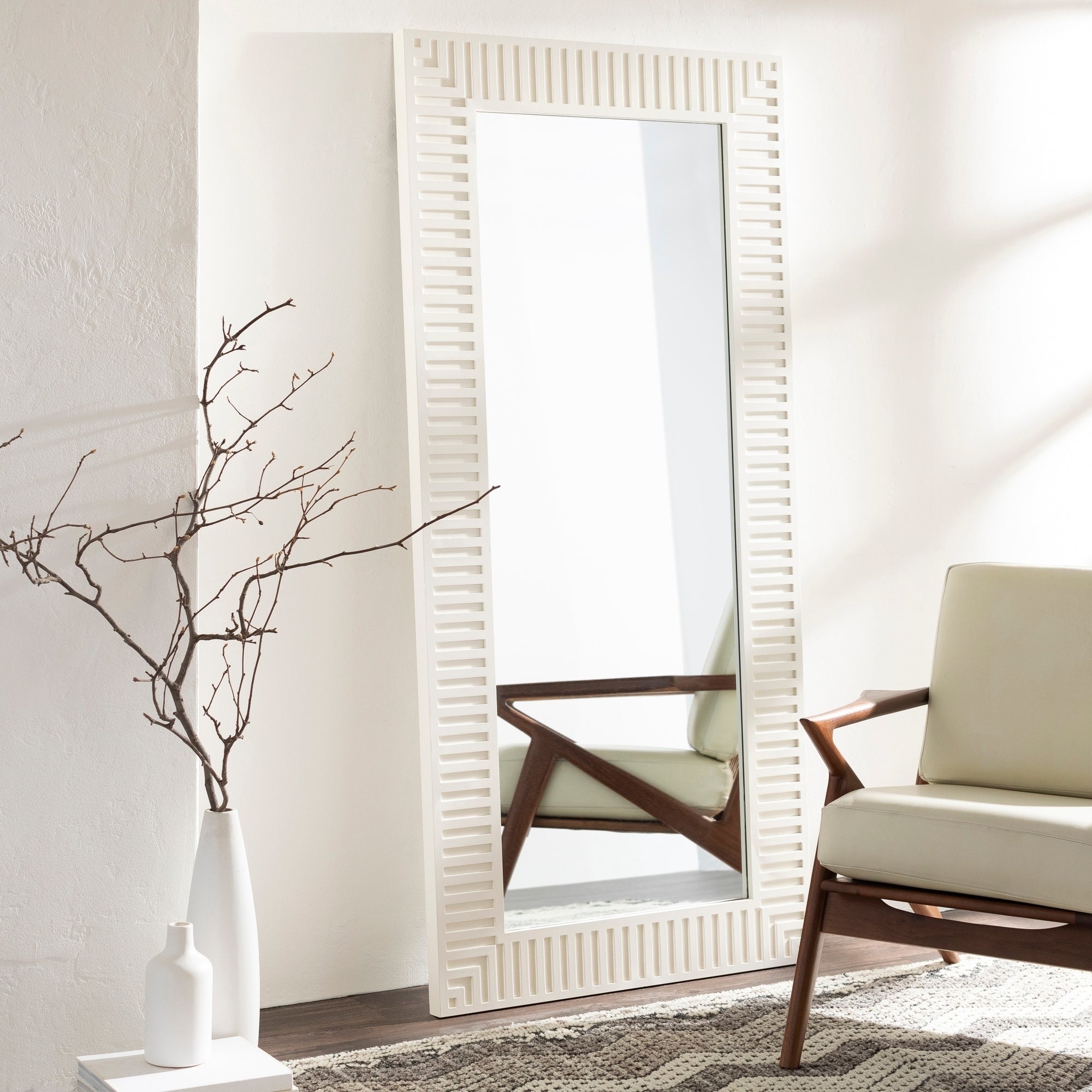 Stacy Ivory Striped Wooden 35 X 75 Inch Mirror 35 X 75
