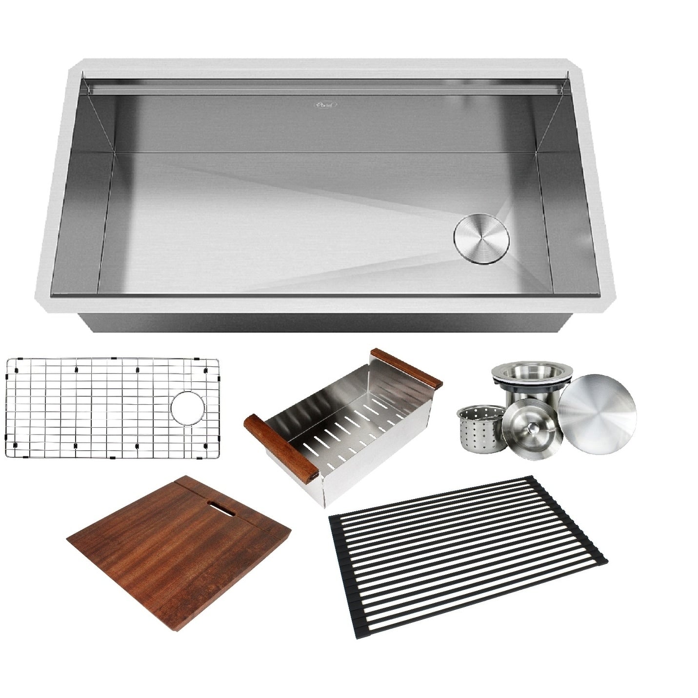 Stainless Steel All In One Workstation 36 In. 16 Gauge Undermount Single Bowl Kitchen Sink W Build In Ledge And Accessories