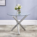 Stainless Steel Bistro Dining Table With Tempered Glass Top For Home Living Room