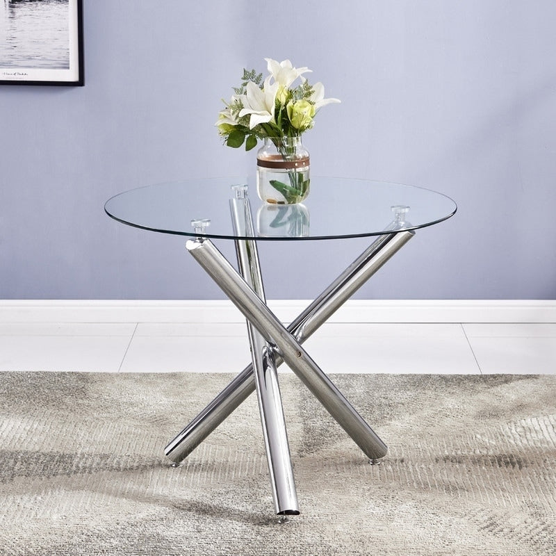 Stainless Steel Bistro Dining Table With Tempered Glass Top For Home Living Room