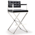 Stainless Steel Black Eco Leather Tufted Back Director Barstool