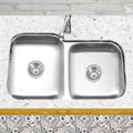 Stainless Steel Offset Double Bowl Kitchen Sink With Drains