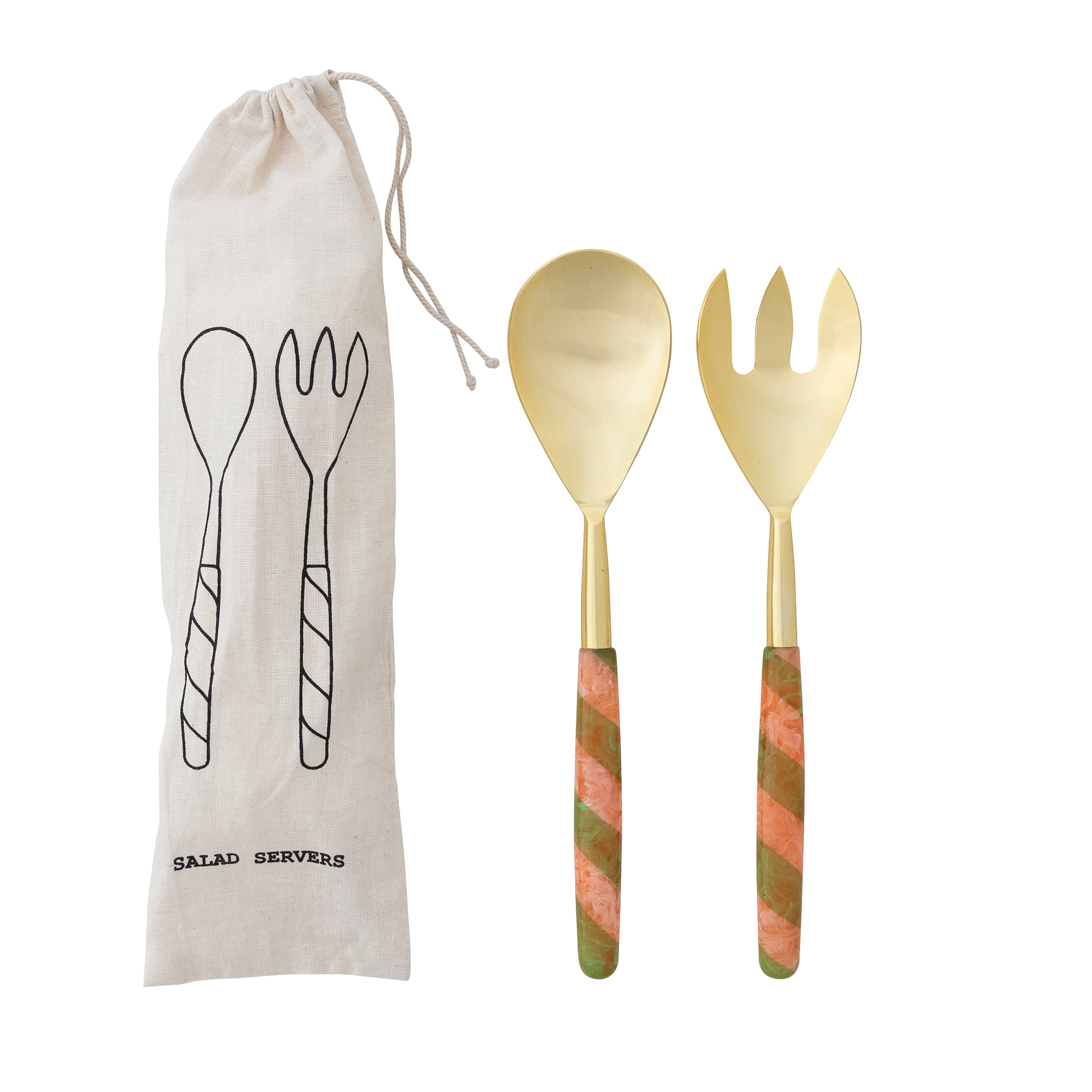 Stainless Steel Salad Server Set With Marbled Resin Striped Handles 11.0 L X 2.5 W X 0.75 H