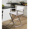 Stainless Steel White Eco Leather Tufted Back Director Barstool