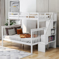 Stairway Twin Over Full Bunk Bed With Storage And Guard Rail For Bedroom White