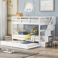 Stairway Twin Over Twin Bunk Bed With Trundle Storage Stairs Guardrails