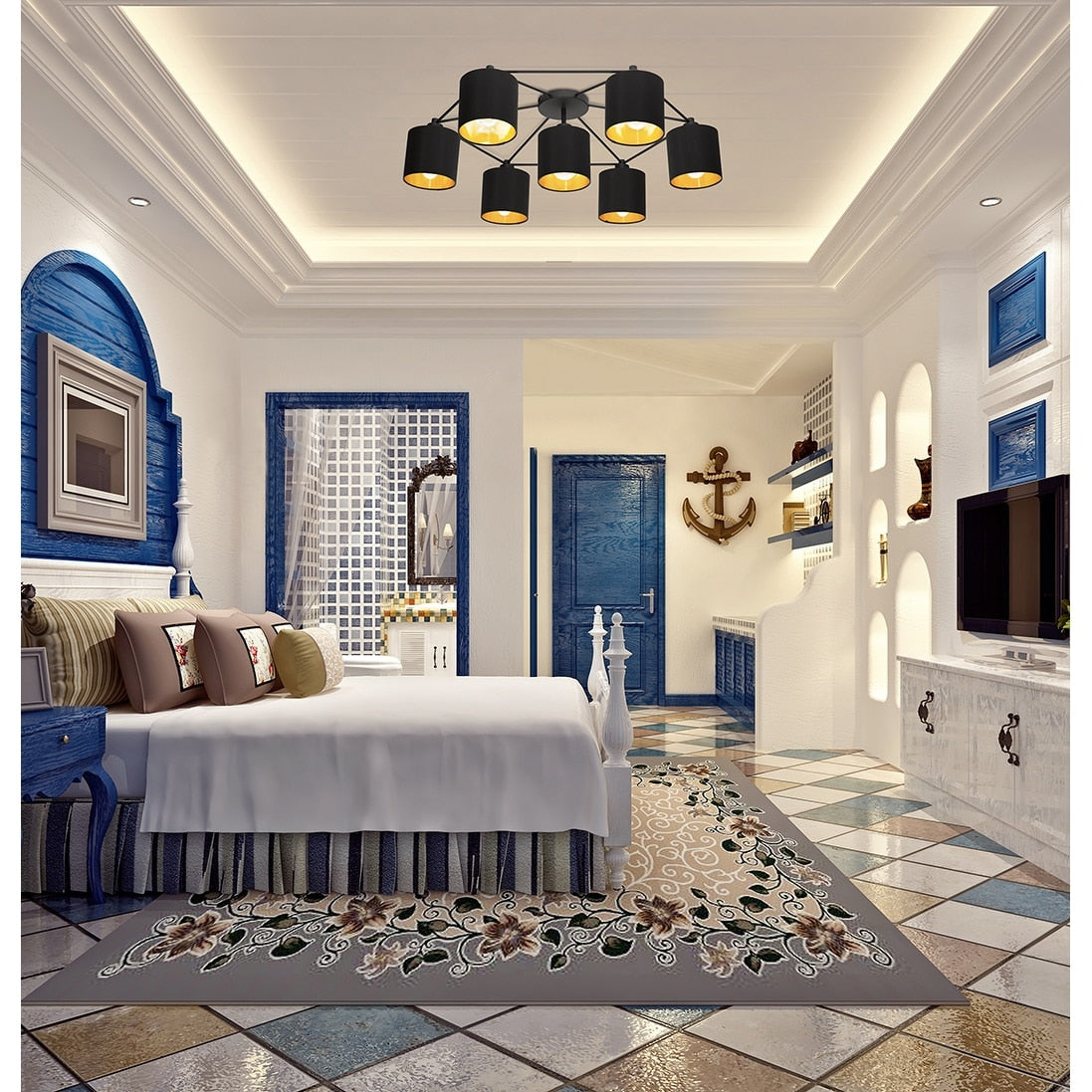 Eglo Staiti Ceiling Light W Black Finish And Gold Interior Shades