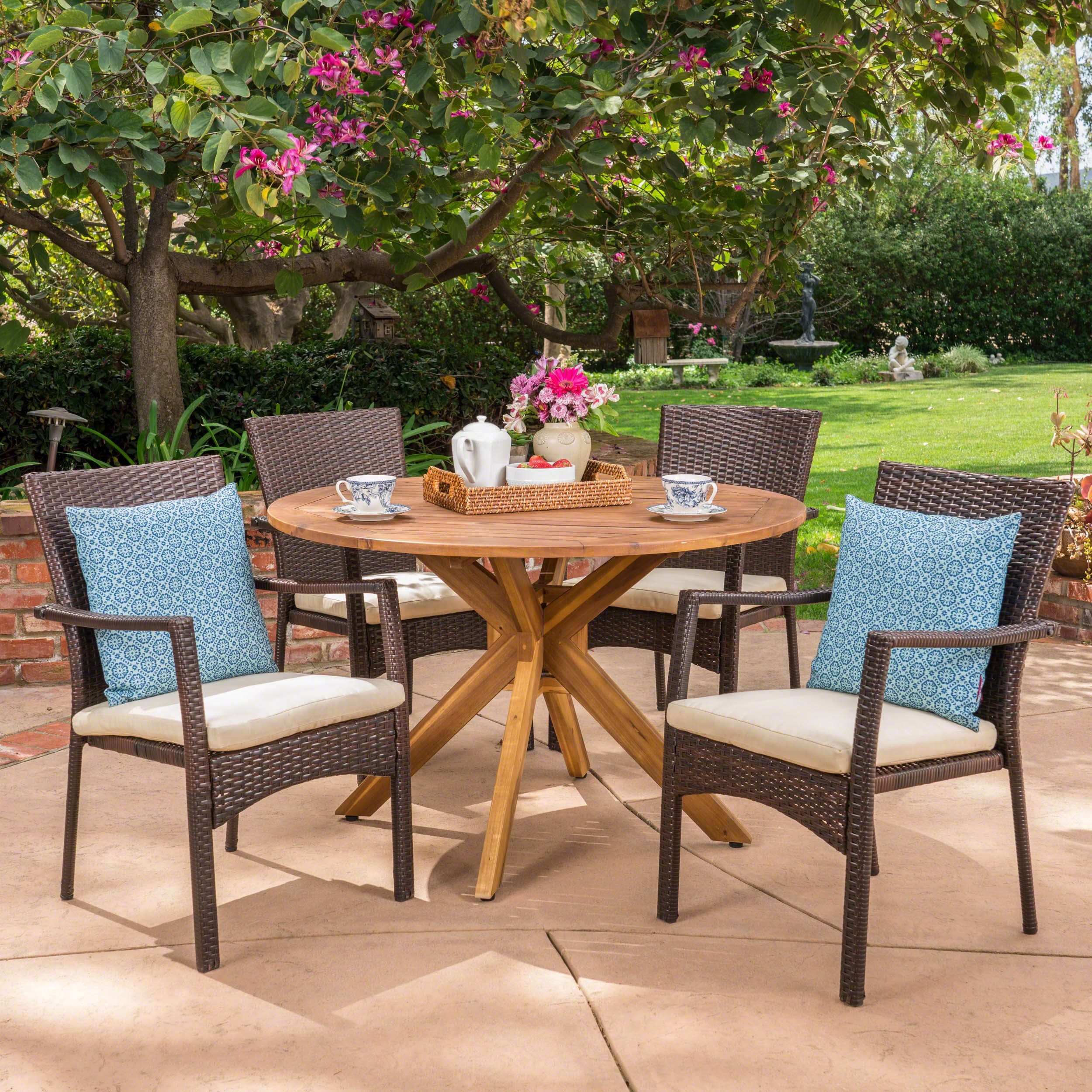 Stamford Outdoor 5 Piece Pe Wicker Dining Set With Circular Table By Christopher Knight Home