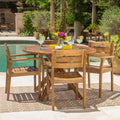 Stamford Outdoor 5 Piece Round Acacia Wood Dining Set By Christopher Knight Home