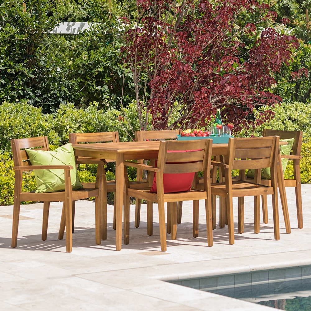 Stamford Outdoor 7 Piece Rectangle Acacia Wood Dining Set By Christopher Knight Home