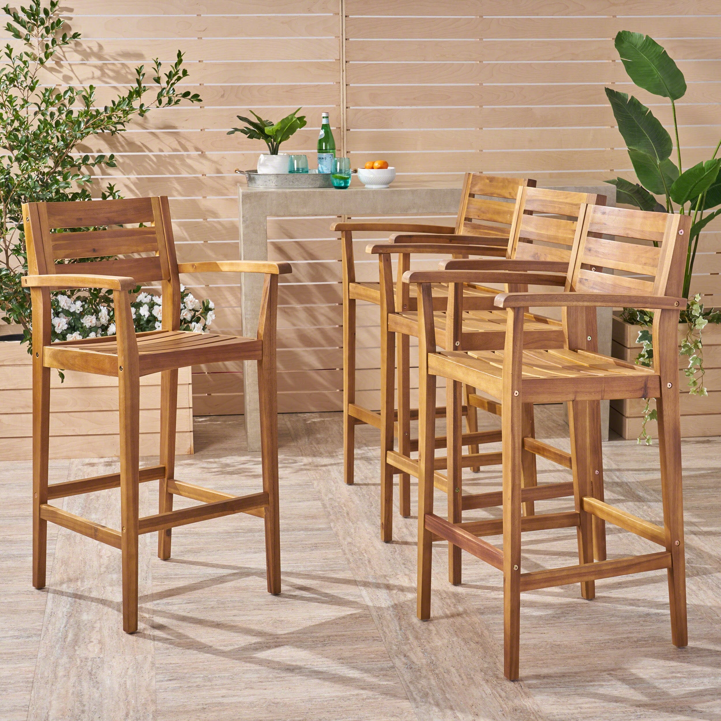 Stamford Outdoor Bar Stools 30 Seats Solid Acacia Wood Slatted Set Of 4 By Christopher Knight Home