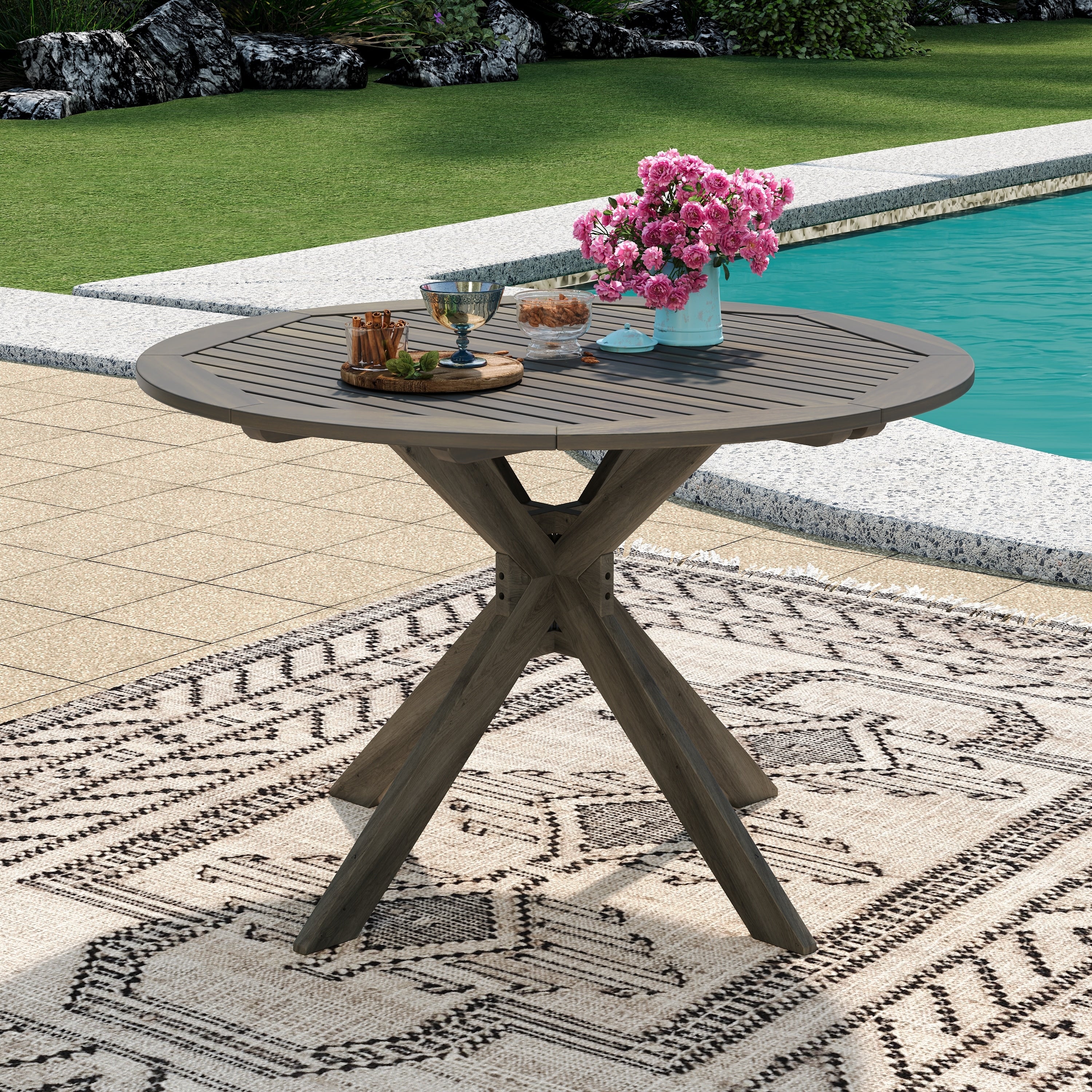 Stamford Outdoor Acacia Wood Round Dining Table By Christopher Knight Home