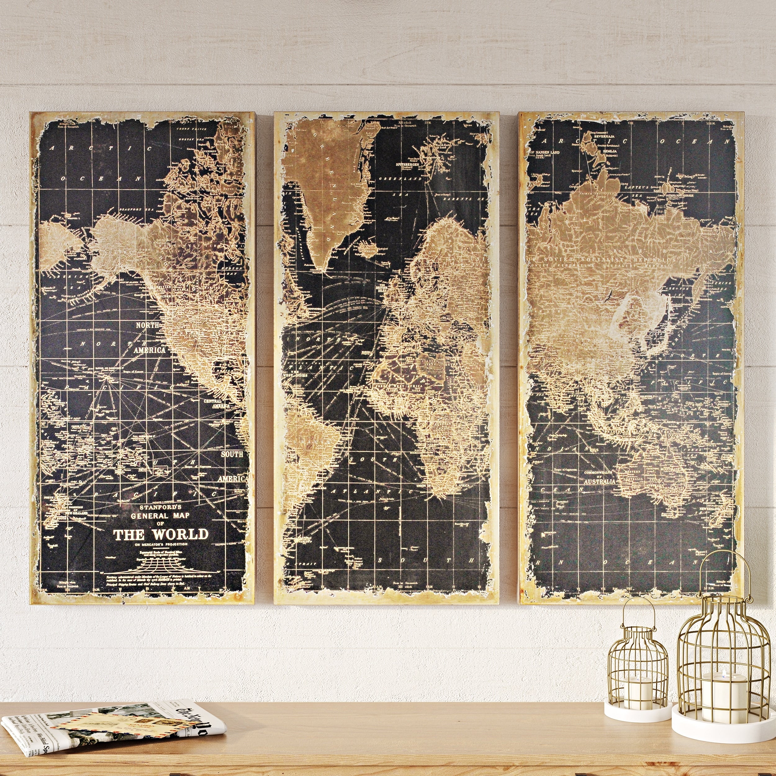 Stanford World Map Wall Decor Pack Of 3