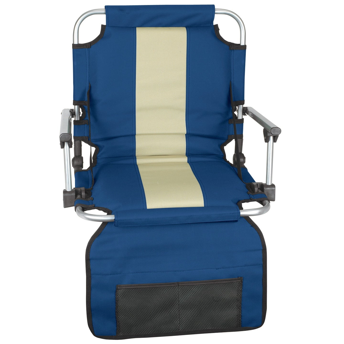 Stansport Blue Tan Stripe Armed Stadium Seat