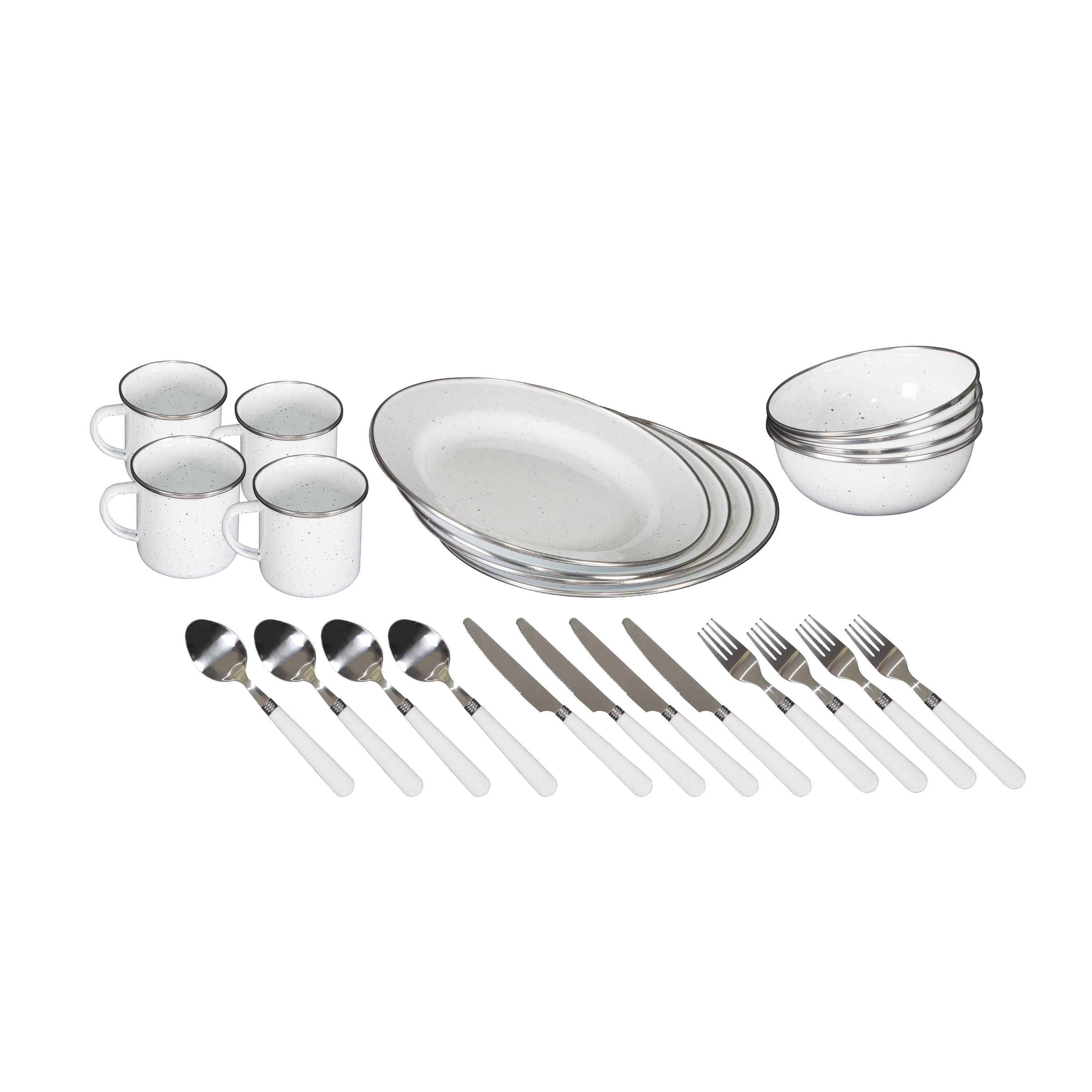 Stansport Enamel Camping Tableware Set 24 Piece In White