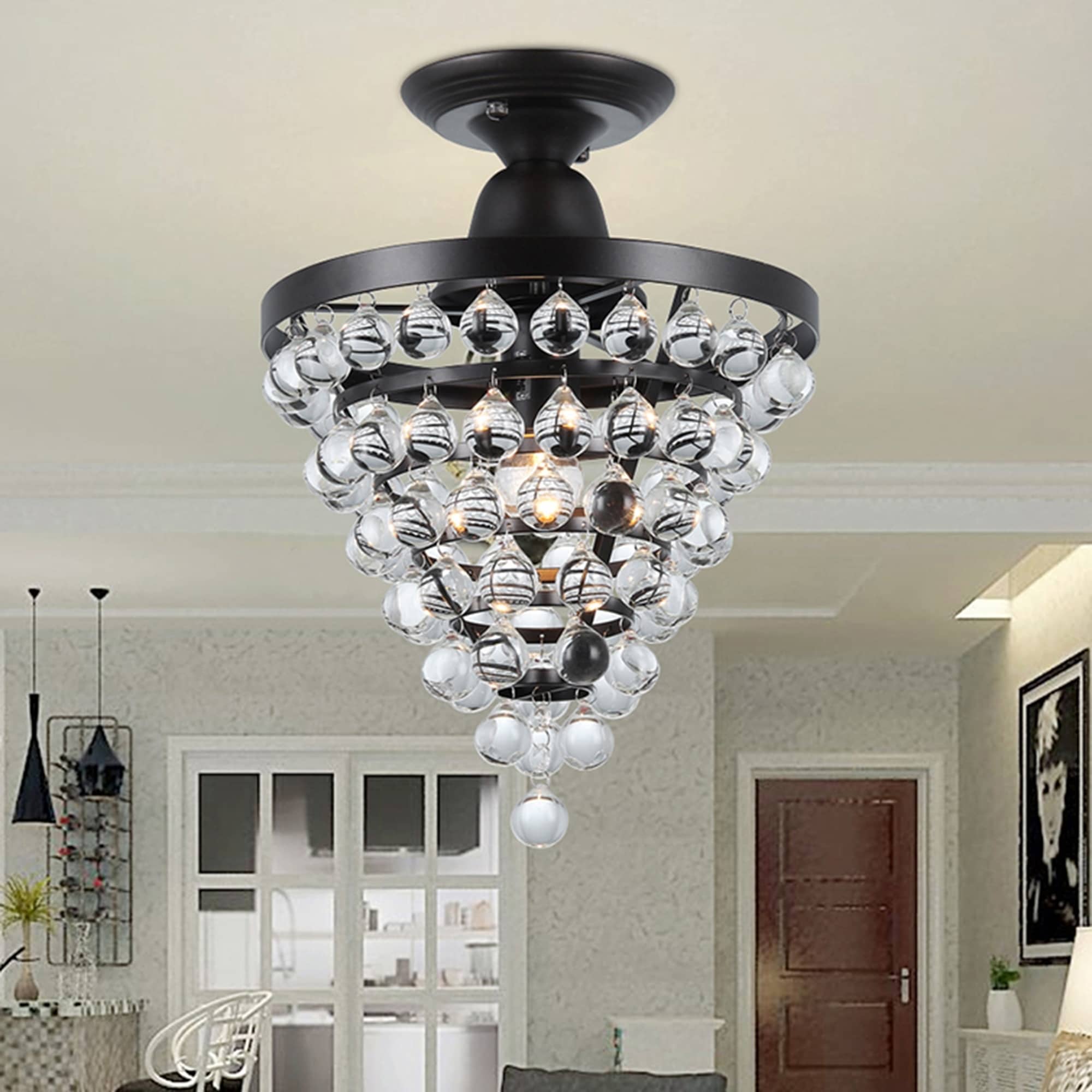 Stanzo 1 Light Antique Bronze Tear Drop Crystal Ceiling Light