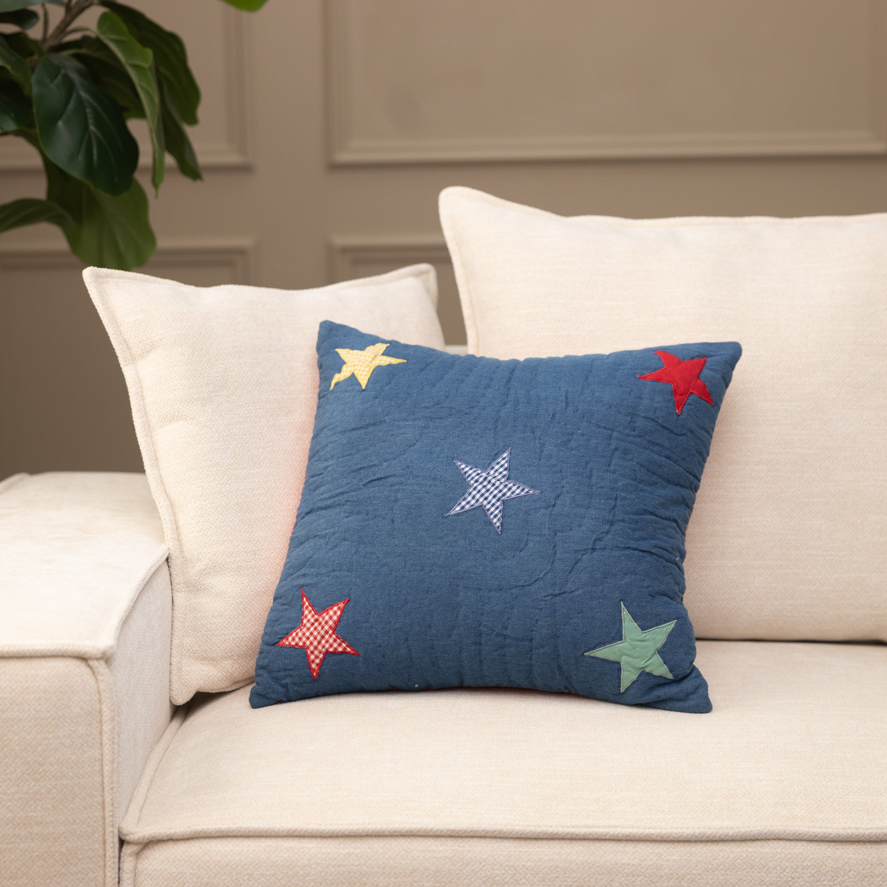 Star Blossom Pillow 16X16 Navy Yellow Blue Red Pink Green