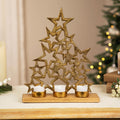 Star Christmas Tree Triple Tea Light Candle Holder With Mango Wood Base 12