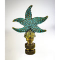 Starfish With Aegean Blue Glass Lamp Finial Antique Metal 2.5 H