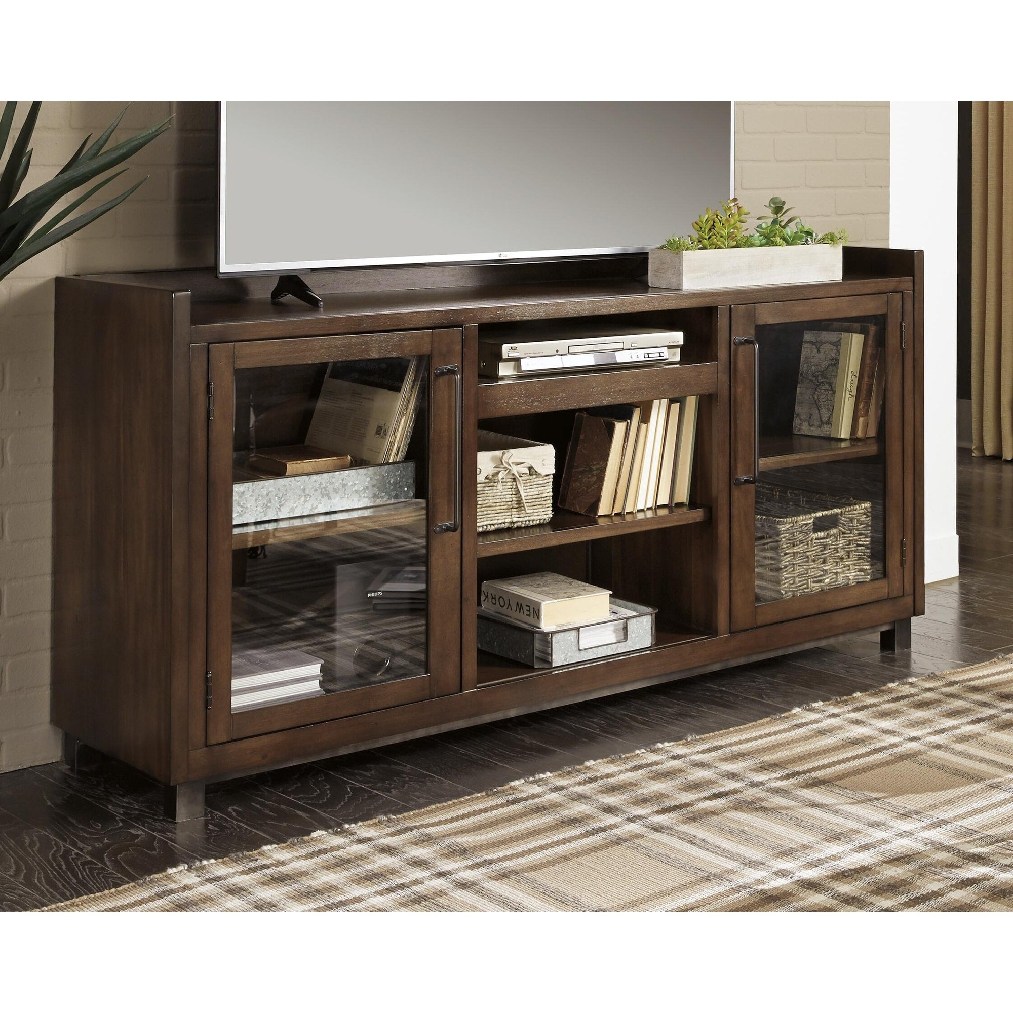 Starmore Contemporary Extra Large Tv Stand W Fireplace Option Brown Gunmetal