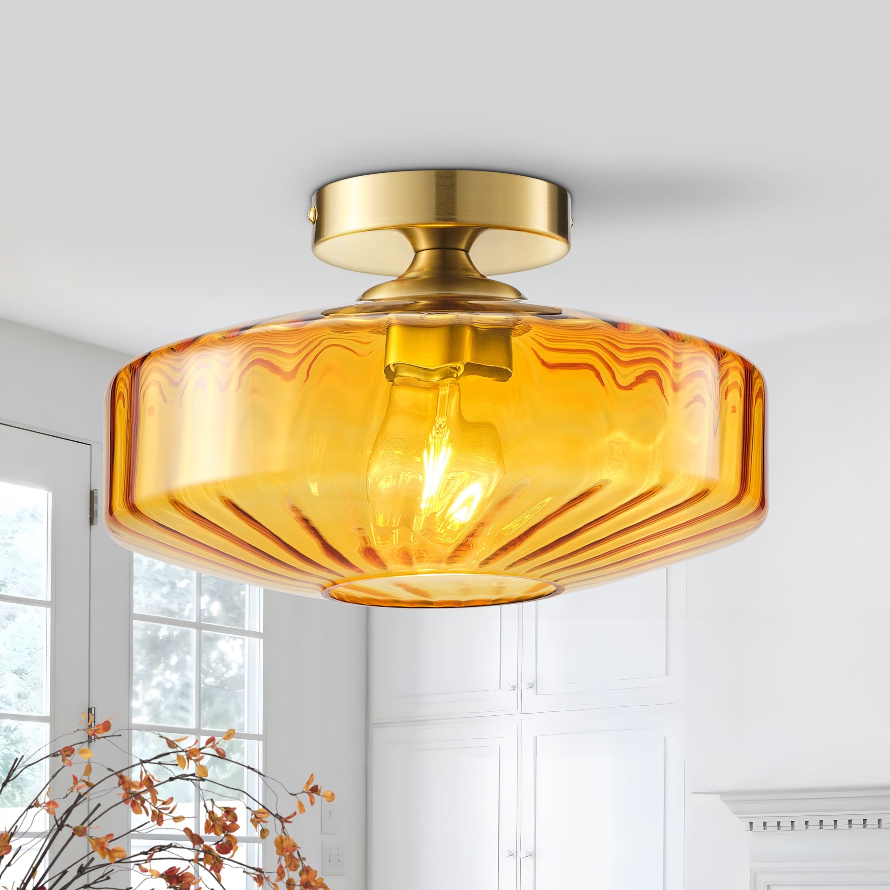 Starsky 1 Light Handcrafted Radiating Texture Art Glass Flush Mount