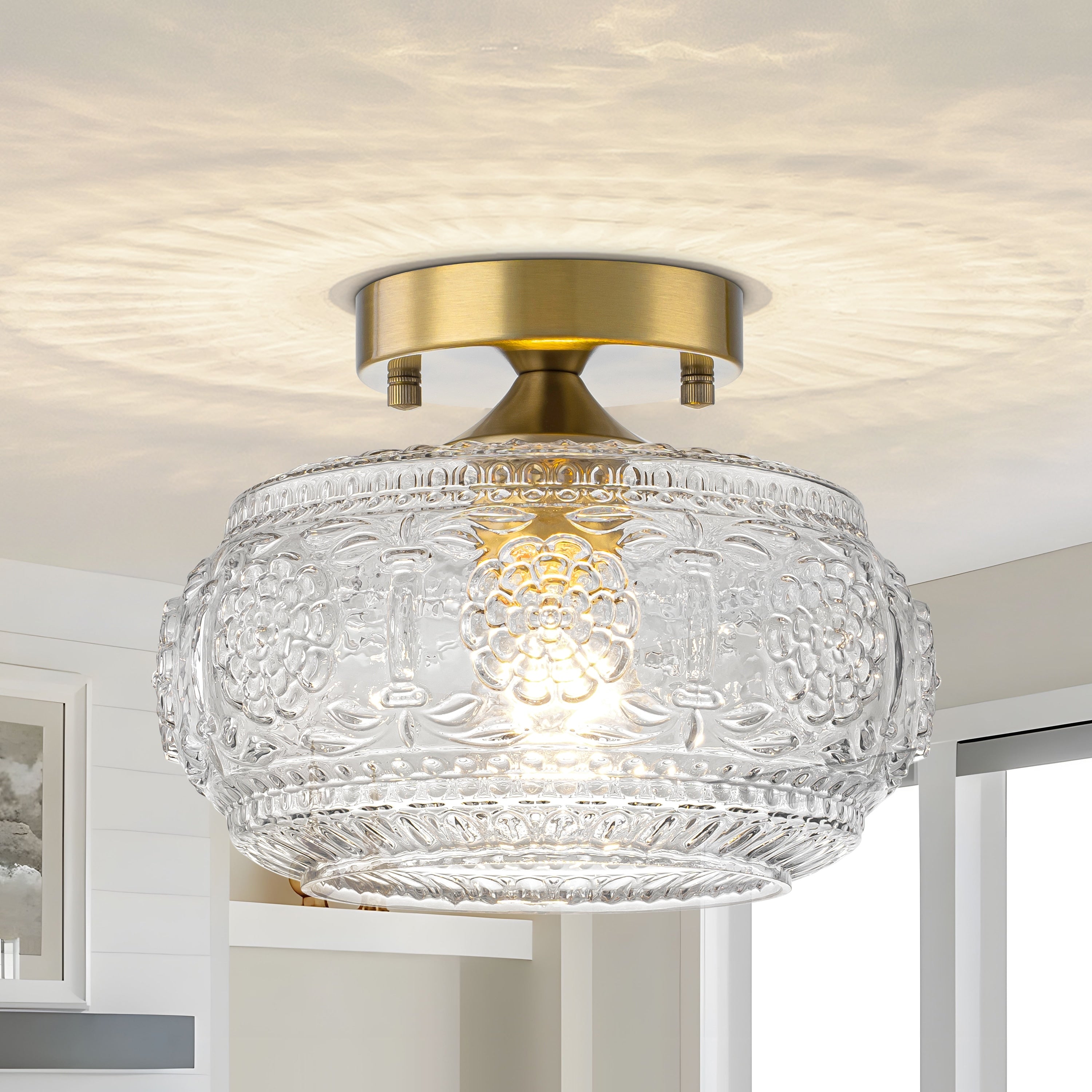 Starsky 1 Light Mid Century Schoolhouse Clear Textured Glass Semi Flush Mount