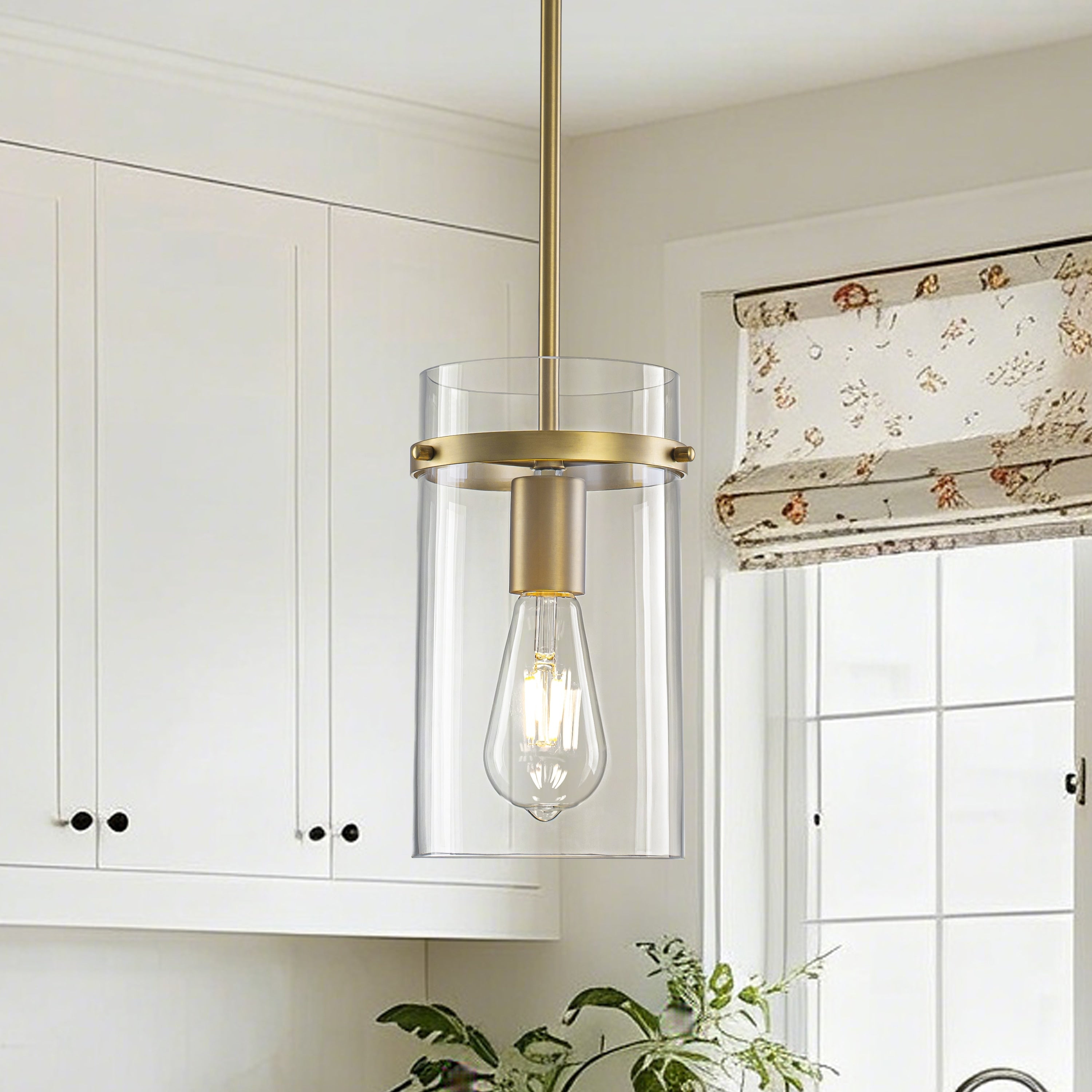 Starsky 1 Light Modern Clear Seeded Glass Kitchen Island Cylinder Pendant Light
