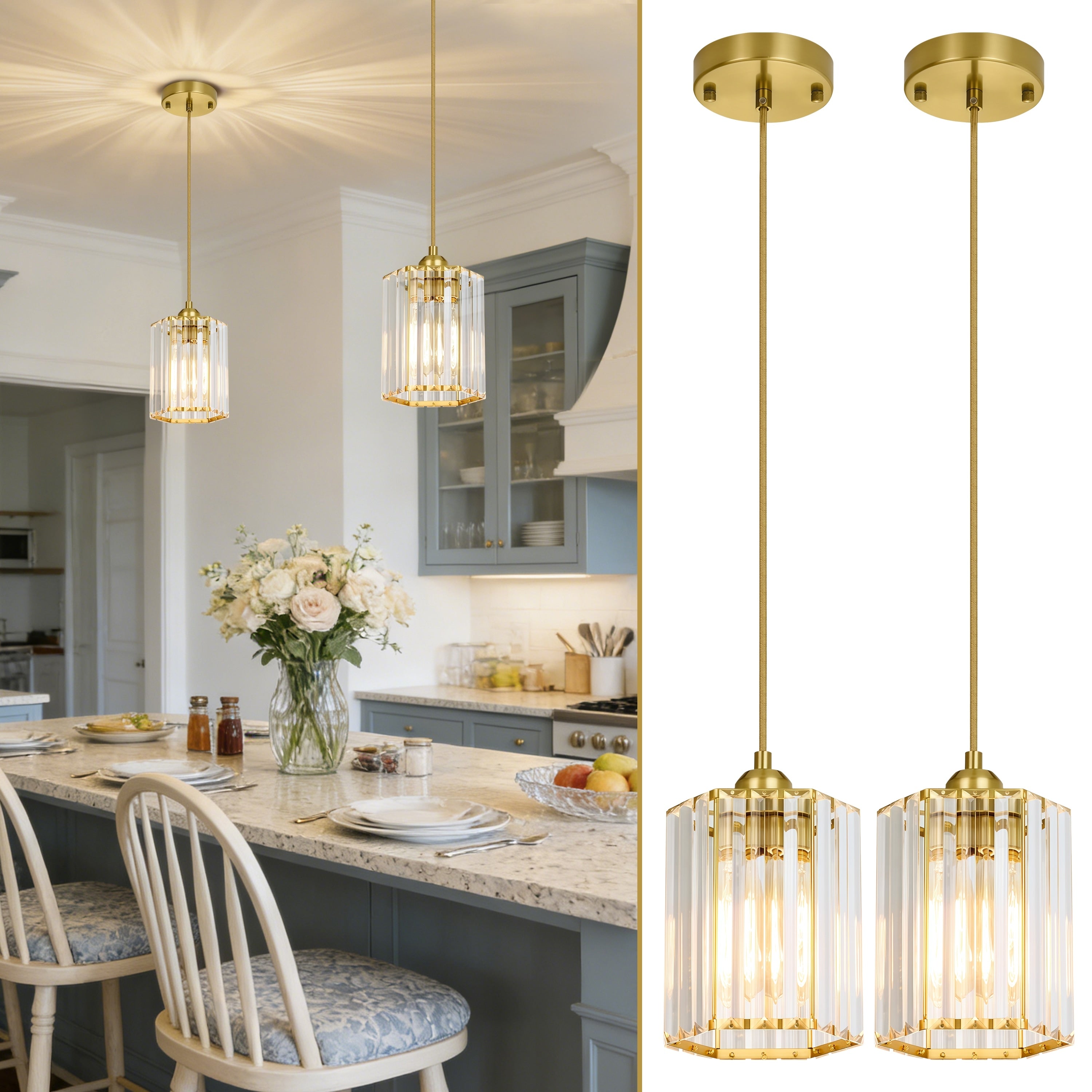 Starsky 1 Light Modern Cylinder Single Glass Pendant Light Set Of 2 For Kitchen Dining Room Living Room
