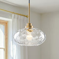Starsky 1 Light Modern Hammered Glass Flattened Globe Pendant Light For Kitchen Dining Room