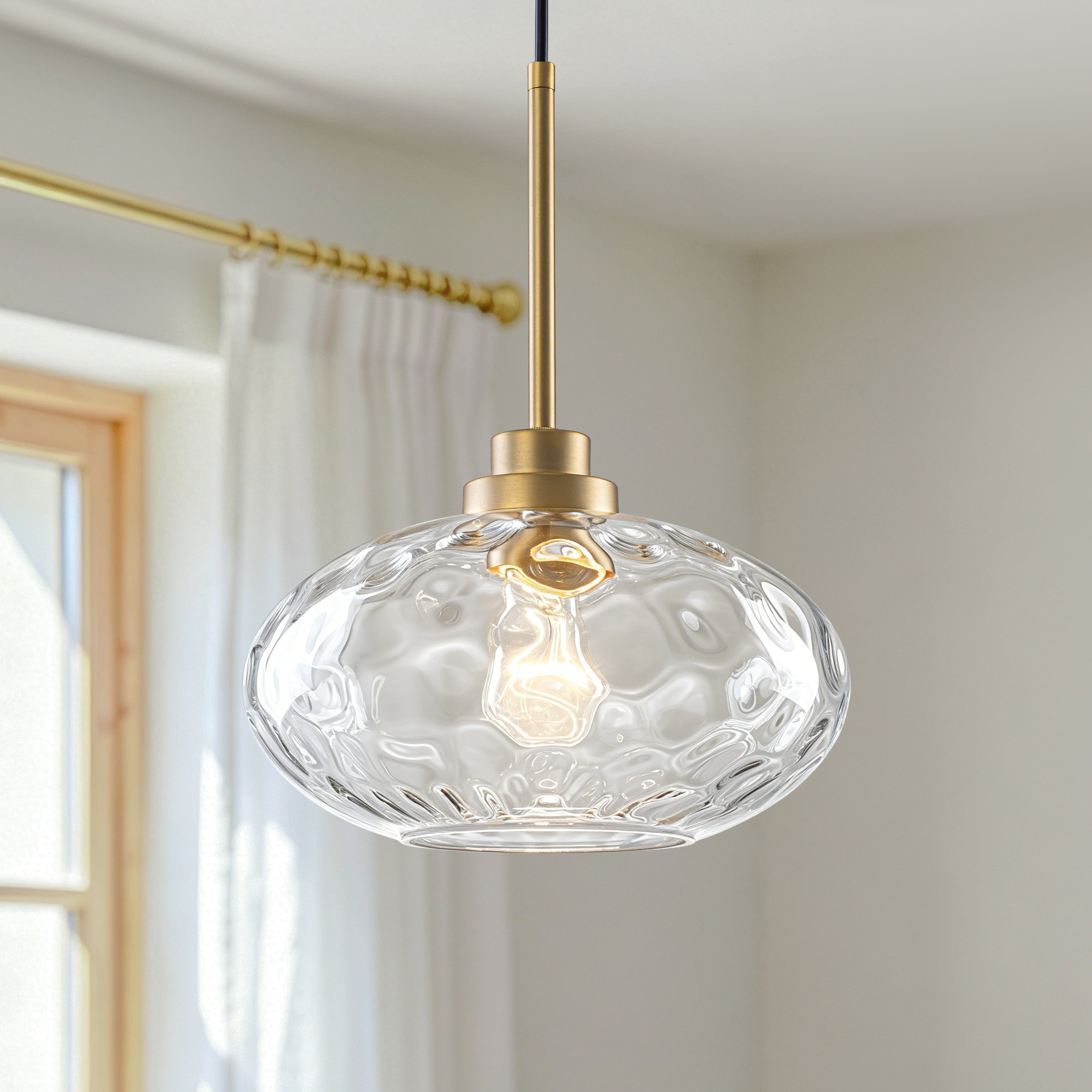 Starsky 1 Light Modern Hammered Glass Flattened Globe Pendant Light For Kitchen Dining Room