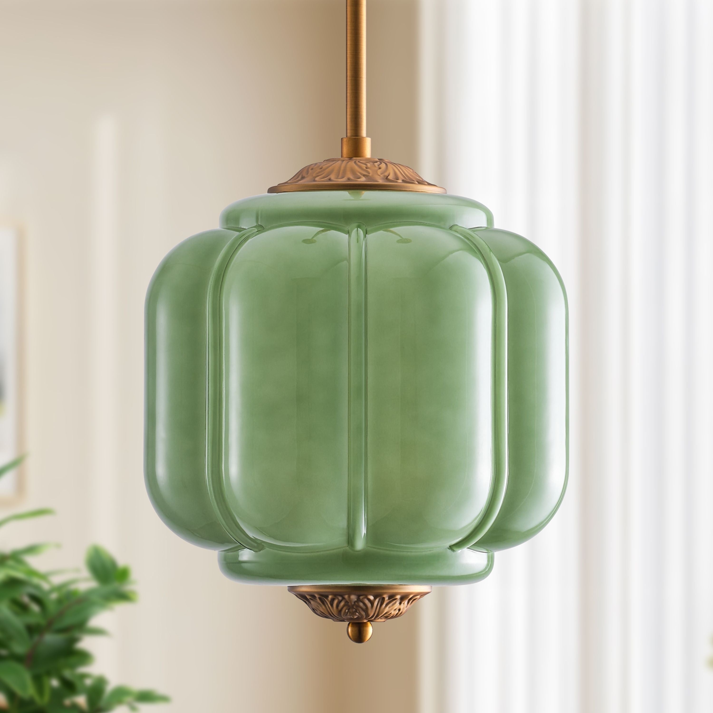 Starsky 1 Light Retro Pumpkin Shaped Glass Pendant Light Green