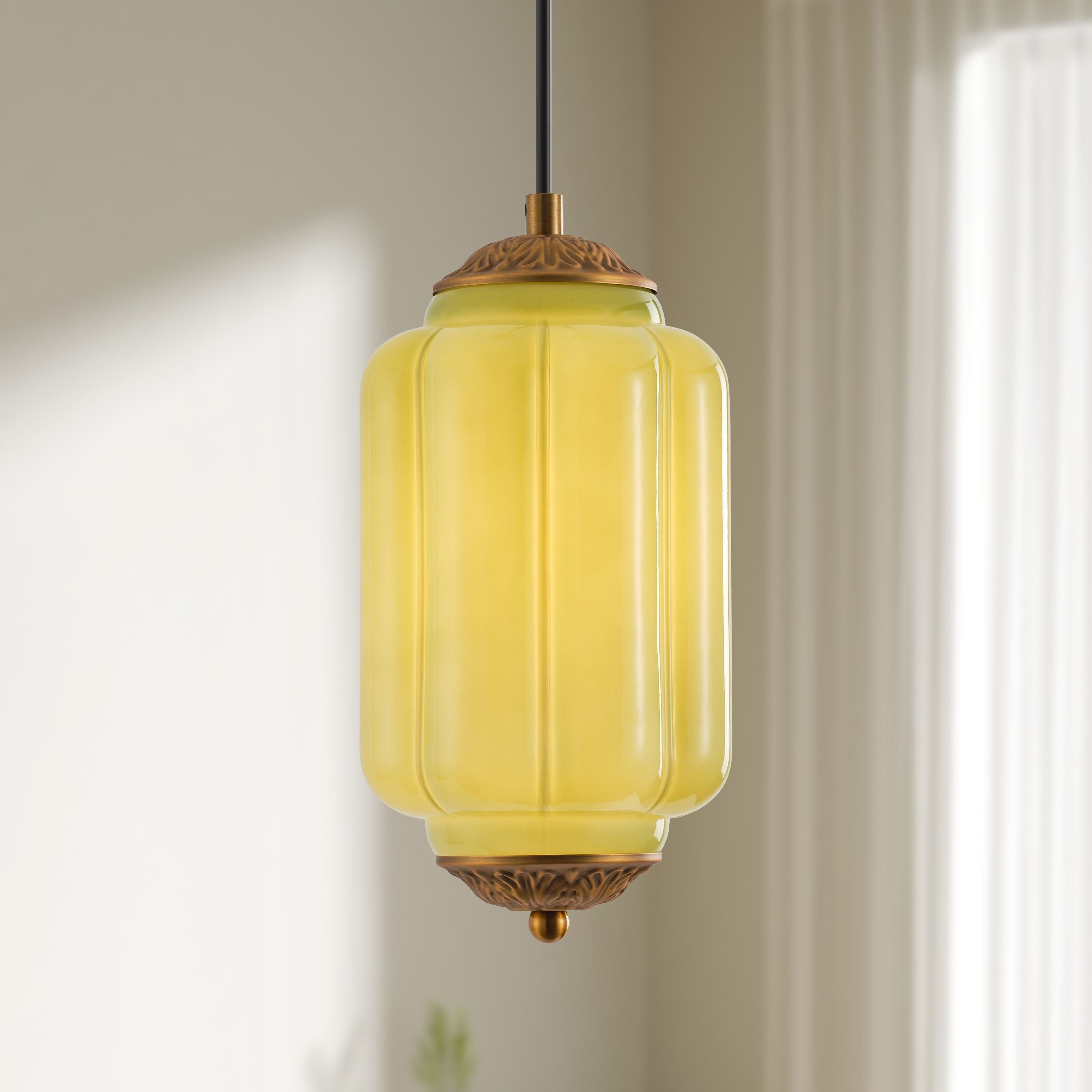 Starsky 1 Light Retro Pumpkin Shaped Slim Cylindrical Glass Pendant