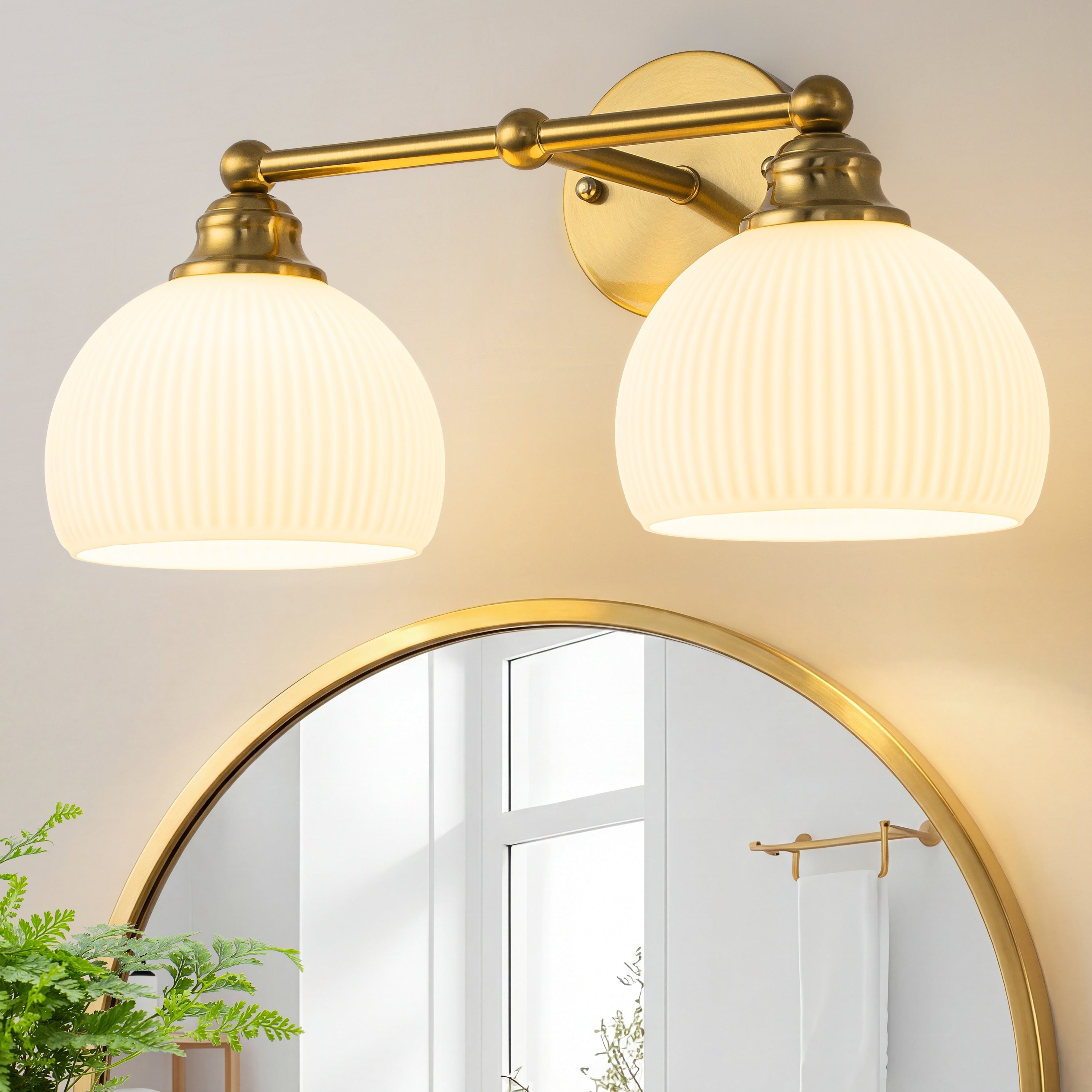 Starsky 2 Light Dimmable Globe Opal Ribbed Glass Vanity Light