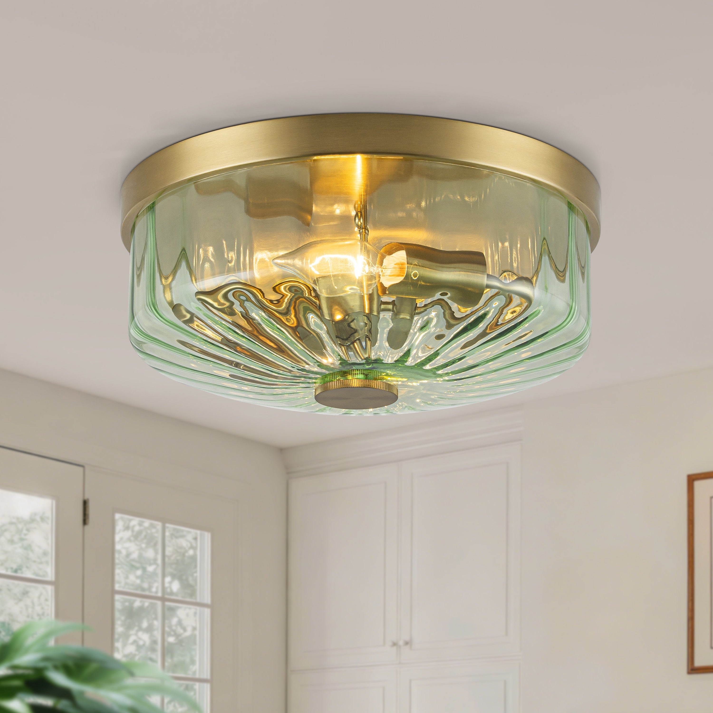 Starsky 2 Light Textured Glass Drum Flush Mount