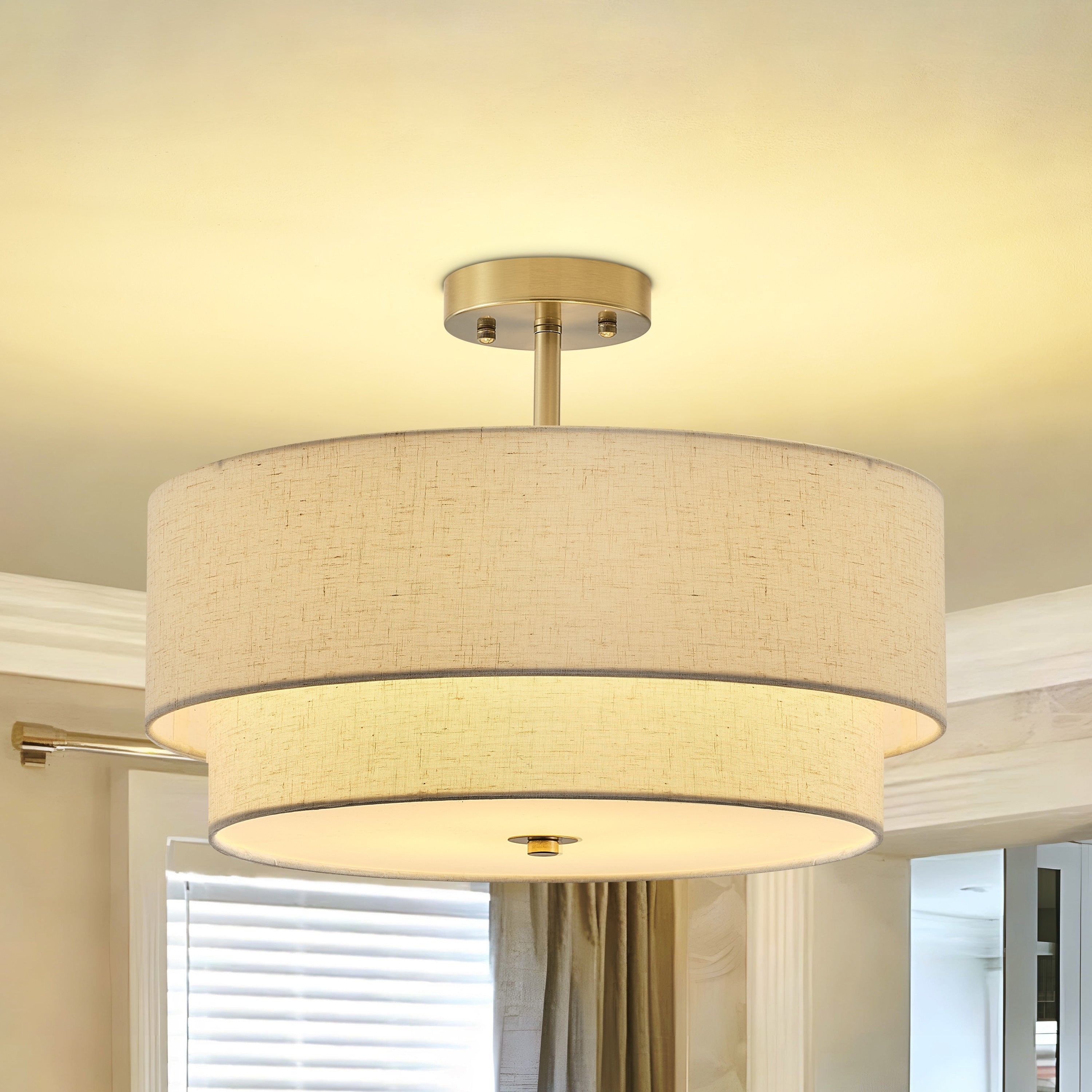 Starsky 3 Light 2 Tier Modern Fabric Drum Semi Flush Mount Ceiling Light