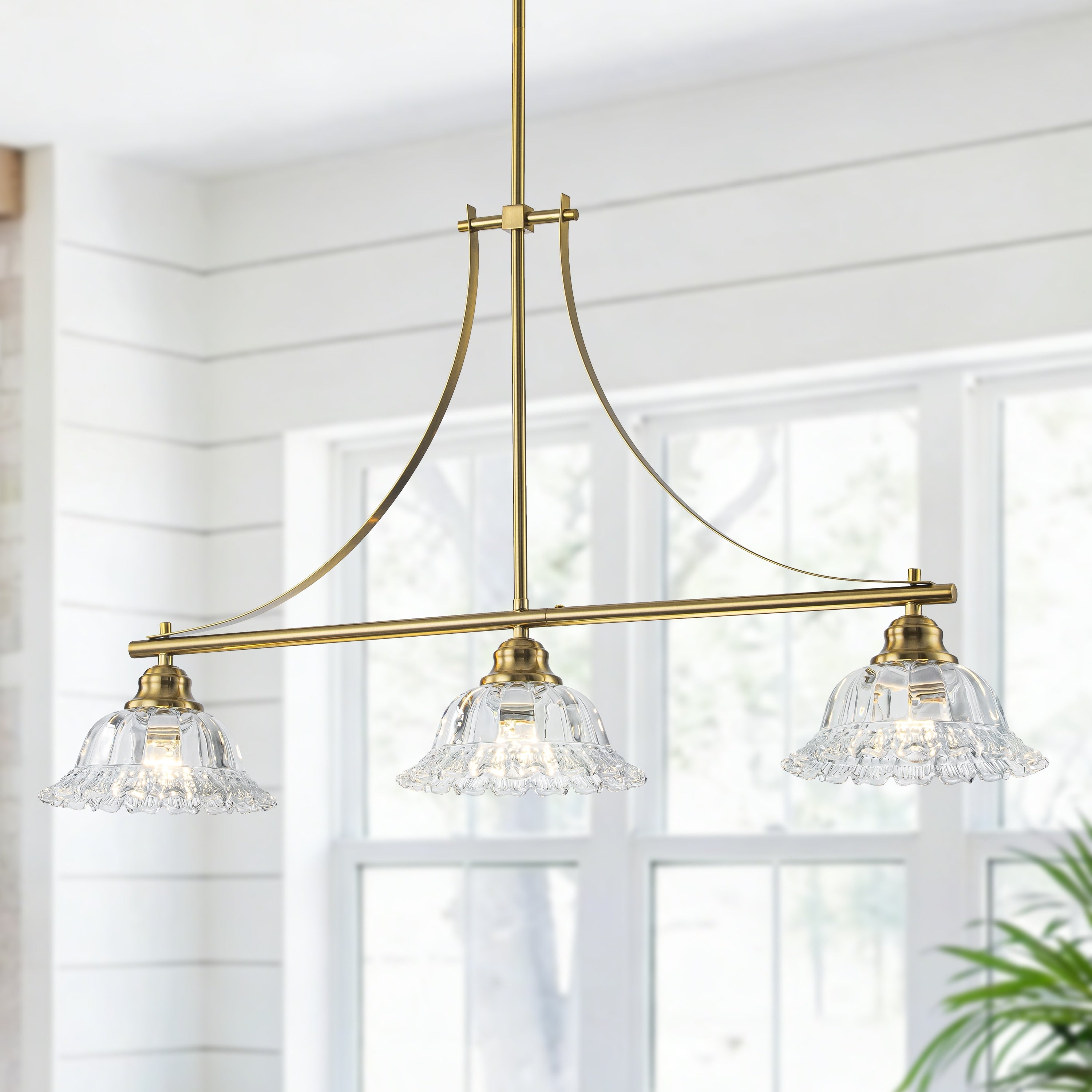 Starsky 3 Light Linear Chandelier With Floral Inspired Shade
